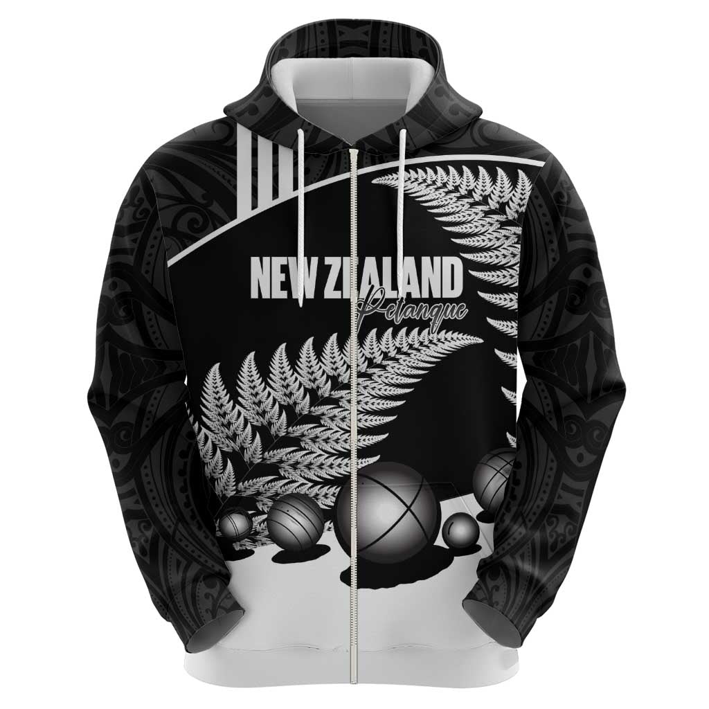 Custom New Zealand Silver Fern Petanque Zip Hoodie Aotearoa Maori Pattern LT14 - Polynesian Pride