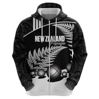Custom New Zealand Silver Fern Petanque Zip Hoodie Aotearoa Maori Pattern LT14 - Polynesian Pride