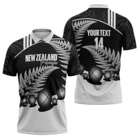 Custom New Zealand Silver Fern Petanque Zipper Polo Shirt Aotearoa Maori Pattern