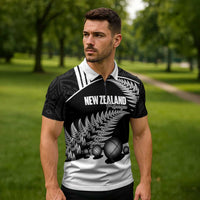 Custom New Zealand Silver Fern Petanque Zipper Polo Shirt Aotearoa Maori Pattern