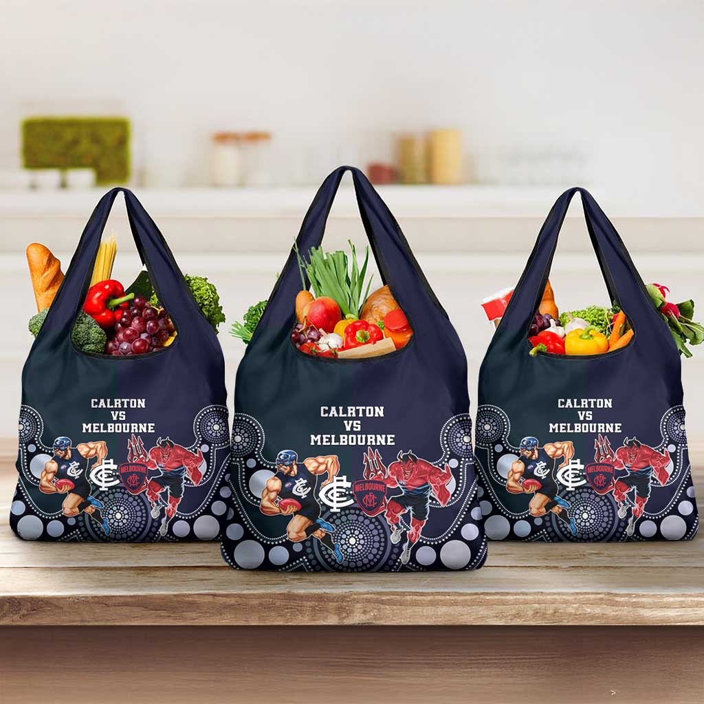 Demons And Blues Football Grocery Bag Melbourne And Calrton Mascots Aboriginal Art LT14 3-pack One Size Blue - Polynesian Pride