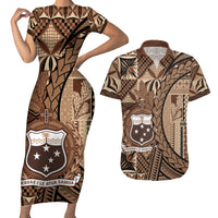 Samoa Siapo Couples Matching Short Sleeve Bodycon Dress and Hawaiian Shirt Happy Independence Day Vintage Vibes LT14 Brown - Polynesian Pride