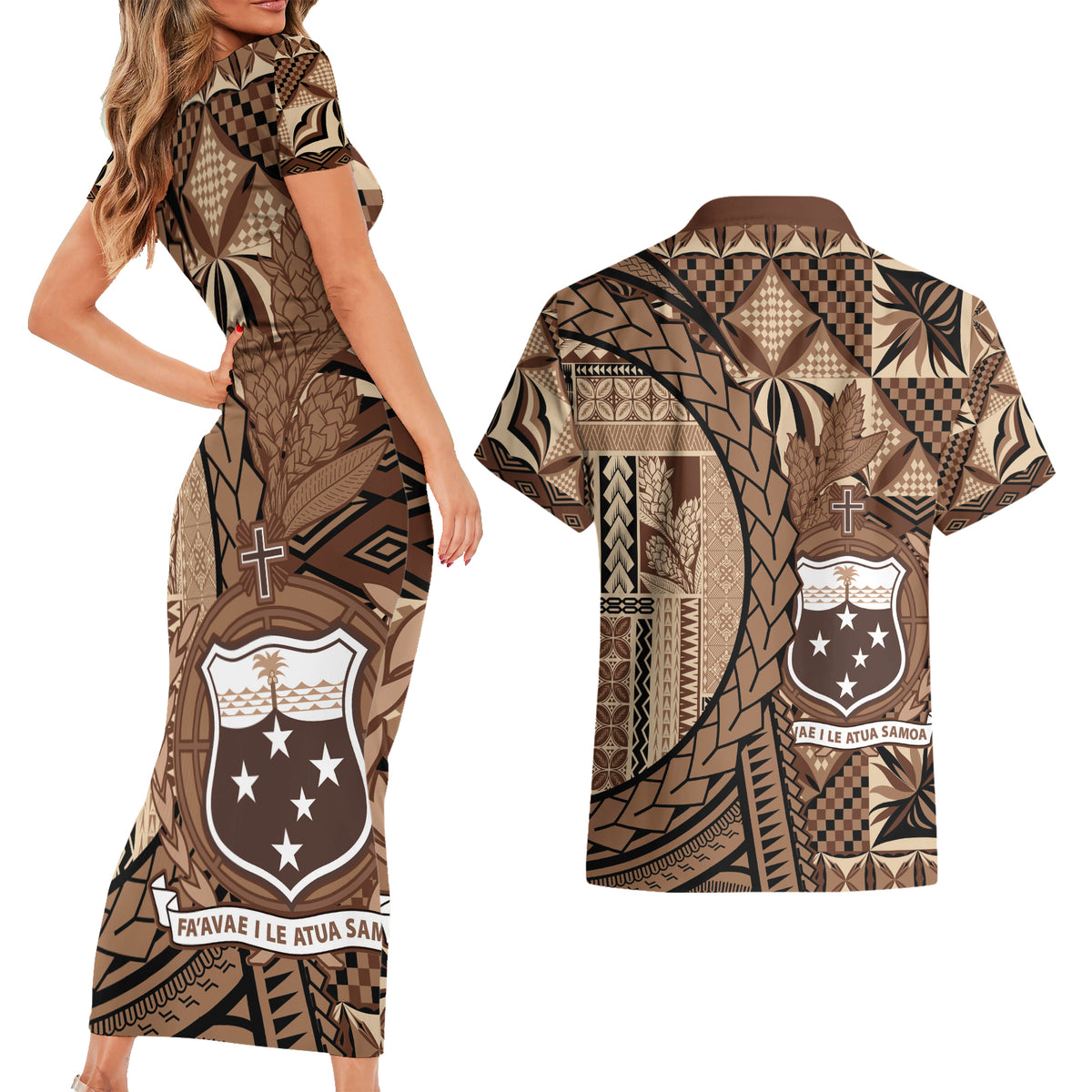 Samoa Siapo Couples Matching Short Sleeve Bodycon Dress and Hawaiian Shirt Happy Independence Day Vintage Vibes LT14 - Polynesian Pride