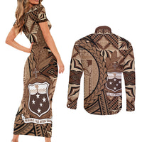 Samoa Siapo Couples Matching Short Sleeve Bodycon Dress and Long Sleeve Button Shirt Happy Independence Day Vintage Vibes LT14 - Polynesian Pride
