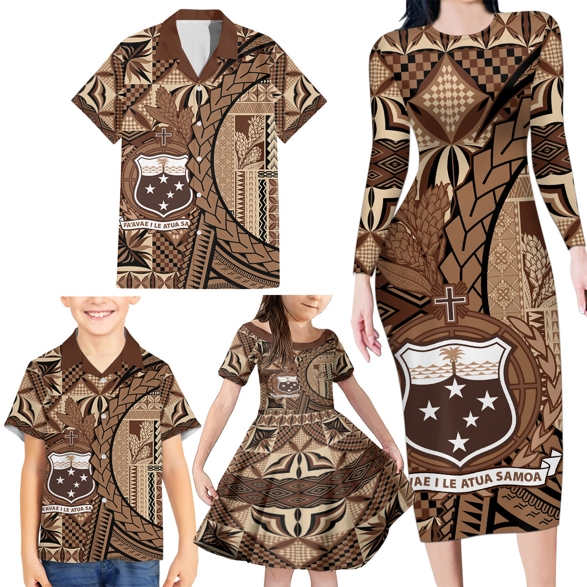 Samoa Siapo Family Matching Long Sleeve Bodycon Dress and Hawaiian Shirt Happy Independence Day Vintage Vibes LT14 - Polynesian Pride
