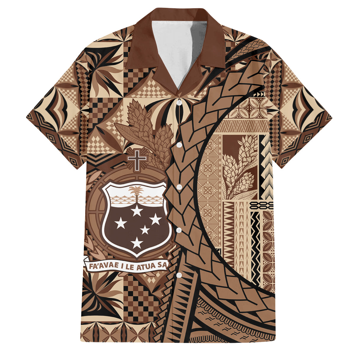 Samoa Siapo Family Matching Long Sleeve Bodycon Dress and Hawaiian Shirt Happy Independence Day Vintage Vibes LT14 Dad's Shirt - Short Sleeve Brown - Polynesian Pride