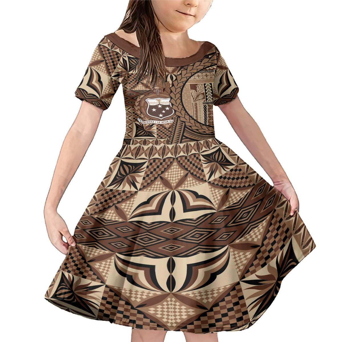 Samoa Siapo Family Matching Mermaid Dress and Hawaiian Shirt Happy Independence Day Vintage Vibes LT14 Daughter's Dress Brown - Polynesian Pride