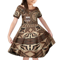 Samoa Siapo Family Matching Off The Shoulder Long Sleeve Dress and Hawaiian Shirt Happy Independence Day Vintage Vibes LT14 Daughter's Dress Brown - Polynesian Pride