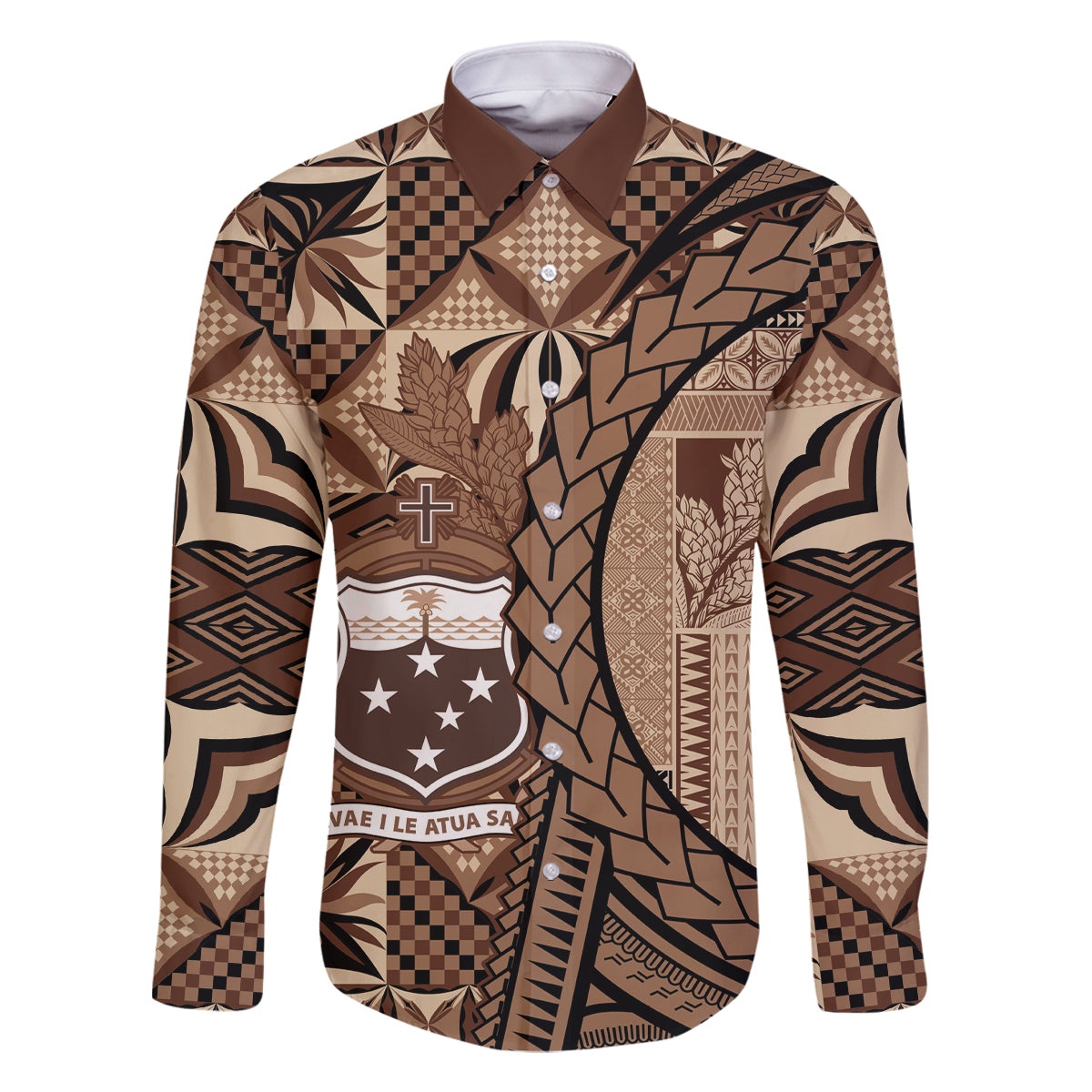 Samoa Siapo Family Matching Off The Shoulder Long Sleeve Dress and Hawaiian Shirt Happy Independence Day Vintage Vibes LT14 Dad's Shirt - Long Sleeve Brown - Polynesian Pride