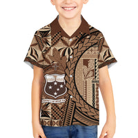 Samoa Siapo Family Matching Off The Shoulder Long Sleeve Dress and Hawaiian Shirt Happy Independence Day Vintage Vibes LT14 Son's Shirt Brown - Polynesian Pride