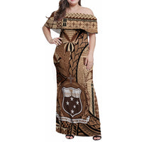 Samoa Siapo Family Matching Off Shoulder Maxi Dress and Hawaiian Shirt Happy Independence Day Vintage Vibes LT14 Mom's Dress Brown - Polynesian Pride
