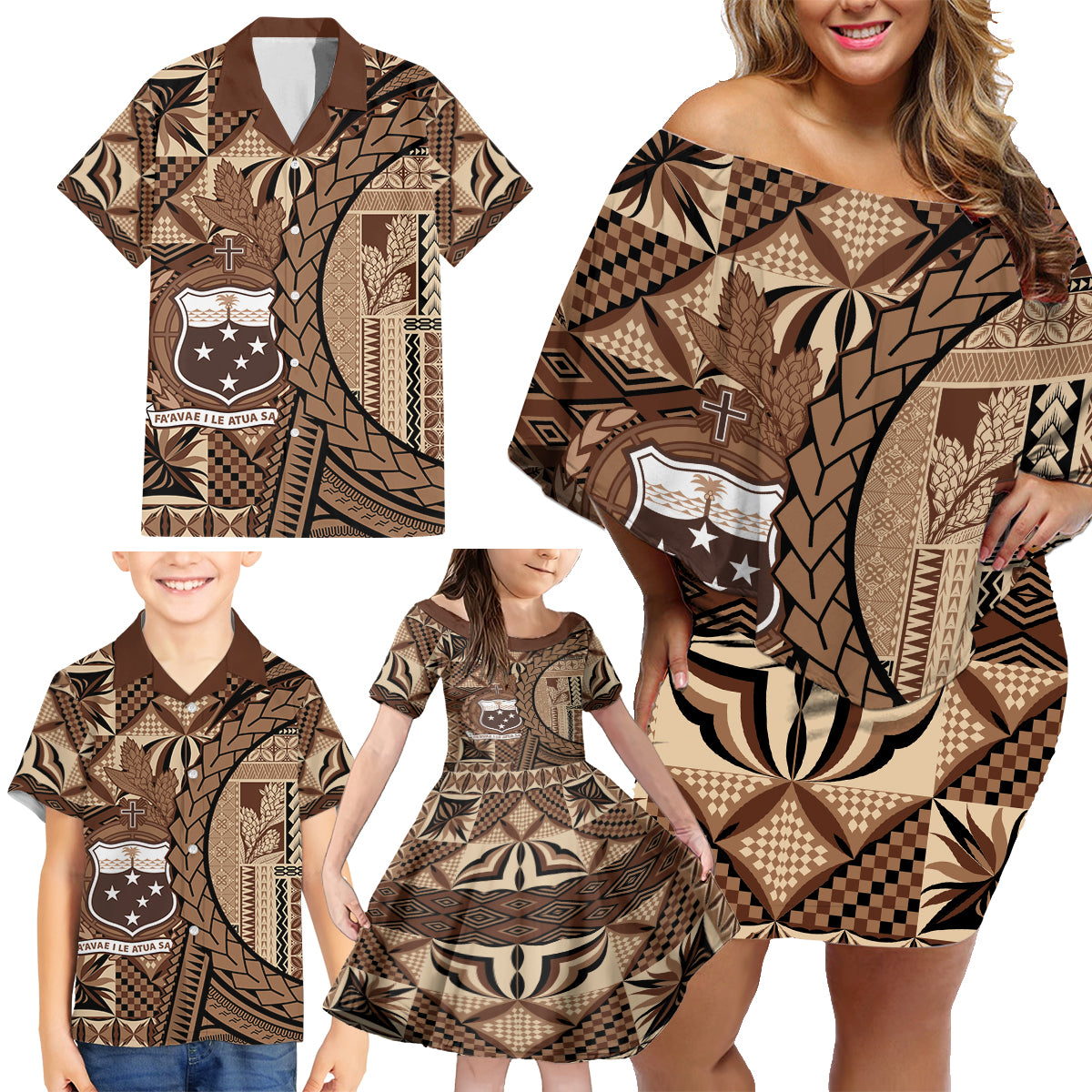 Samoa Siapo Family Matching Off Shoulder Short Dress and Hawaiian Shirt Happy Independence Day Vintage Vibes LT14 - Polynesian Pride