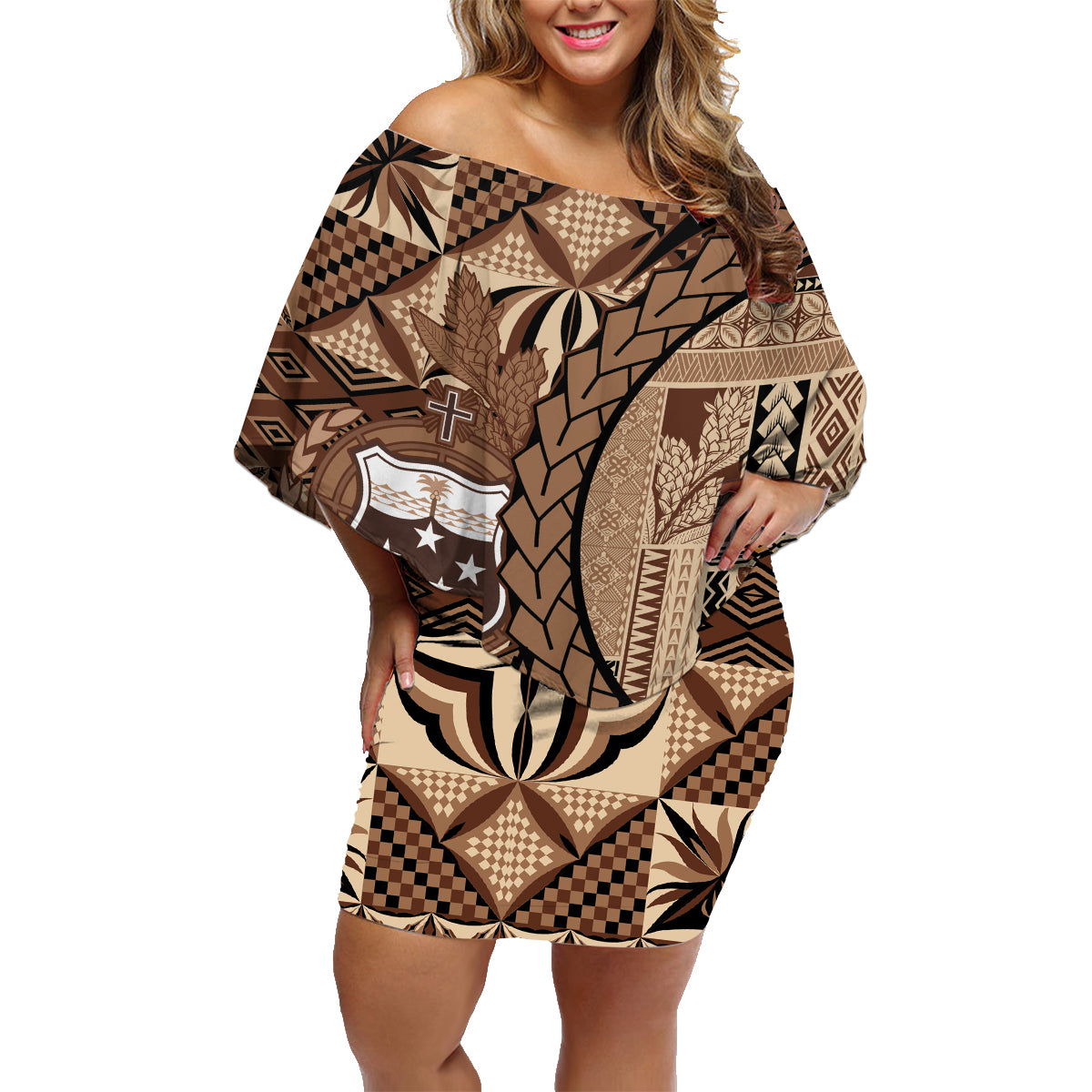 Samoa Siapo Family Matching Off Shoulder Short Dress and Hawaiian Shirt Happy Independence Day Vintage Vibes LT14 Mom's Dress Brown - Polynesian Pride
