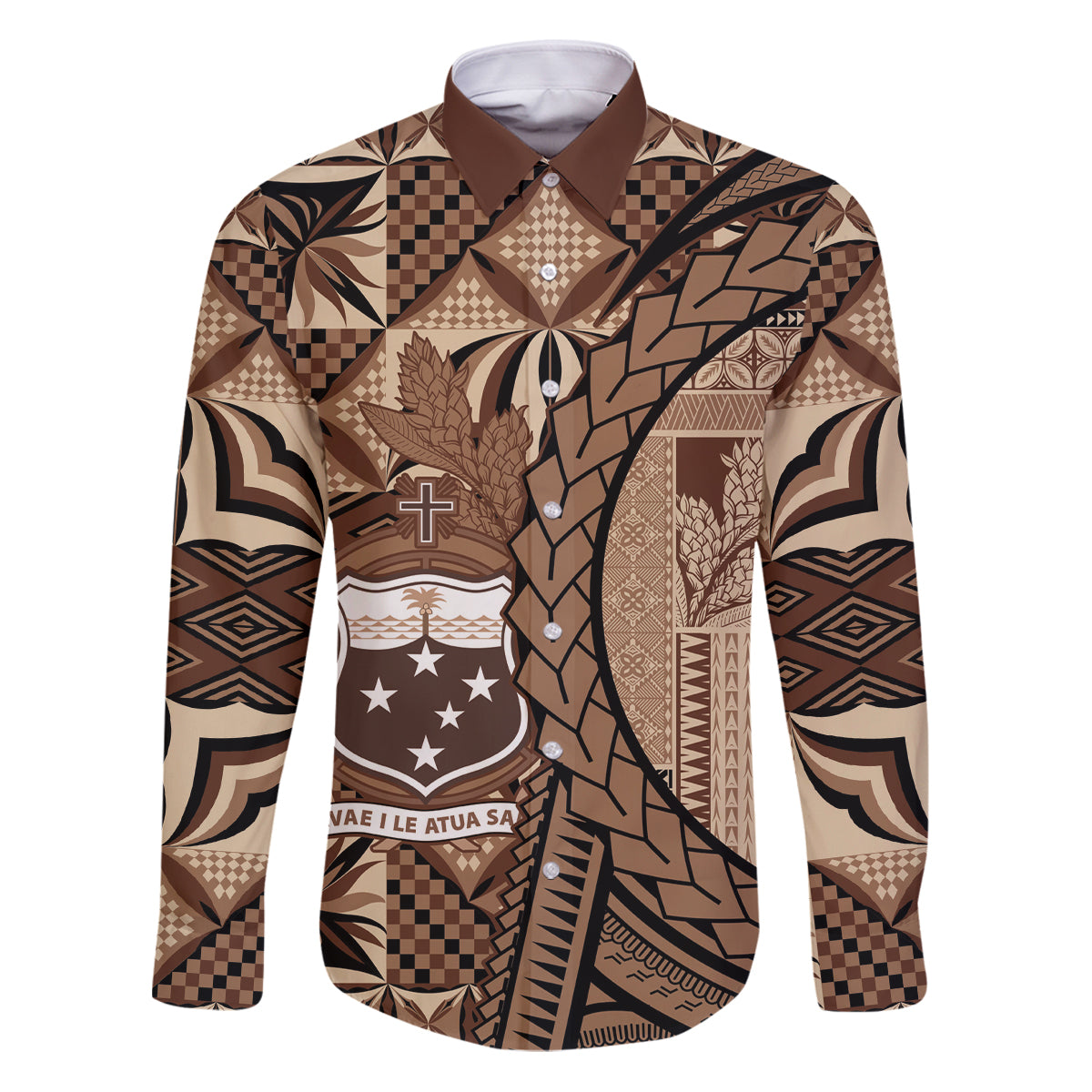 Samoa Siapo Family Matching Puletasi and Hawaiian Shirt Happy Independence Day Vintage Vibes LT14 Dad's Shirt - Long Sleeve Brown - Polynesian Pride