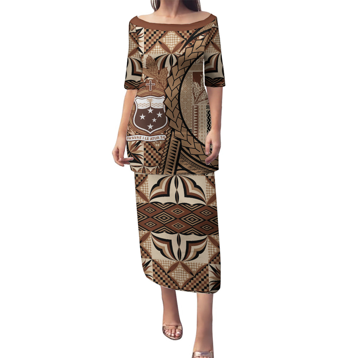 Samoa Siapo Family Matching Puletasi and Hawaiian Shirt Happy Independence Day Vintage Vibes LT14 Mom's Dress Brown - Polynesian Pride