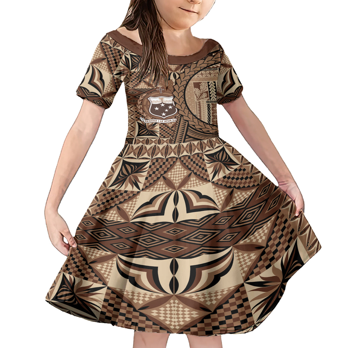 Samoa Siapo Family Matching Short Sleeve Bodycon Dress and Hawaiian Shirt Happy Independence Day Vintage Vibes LT14 Daughter's Dress Brown - Polynesian Pride