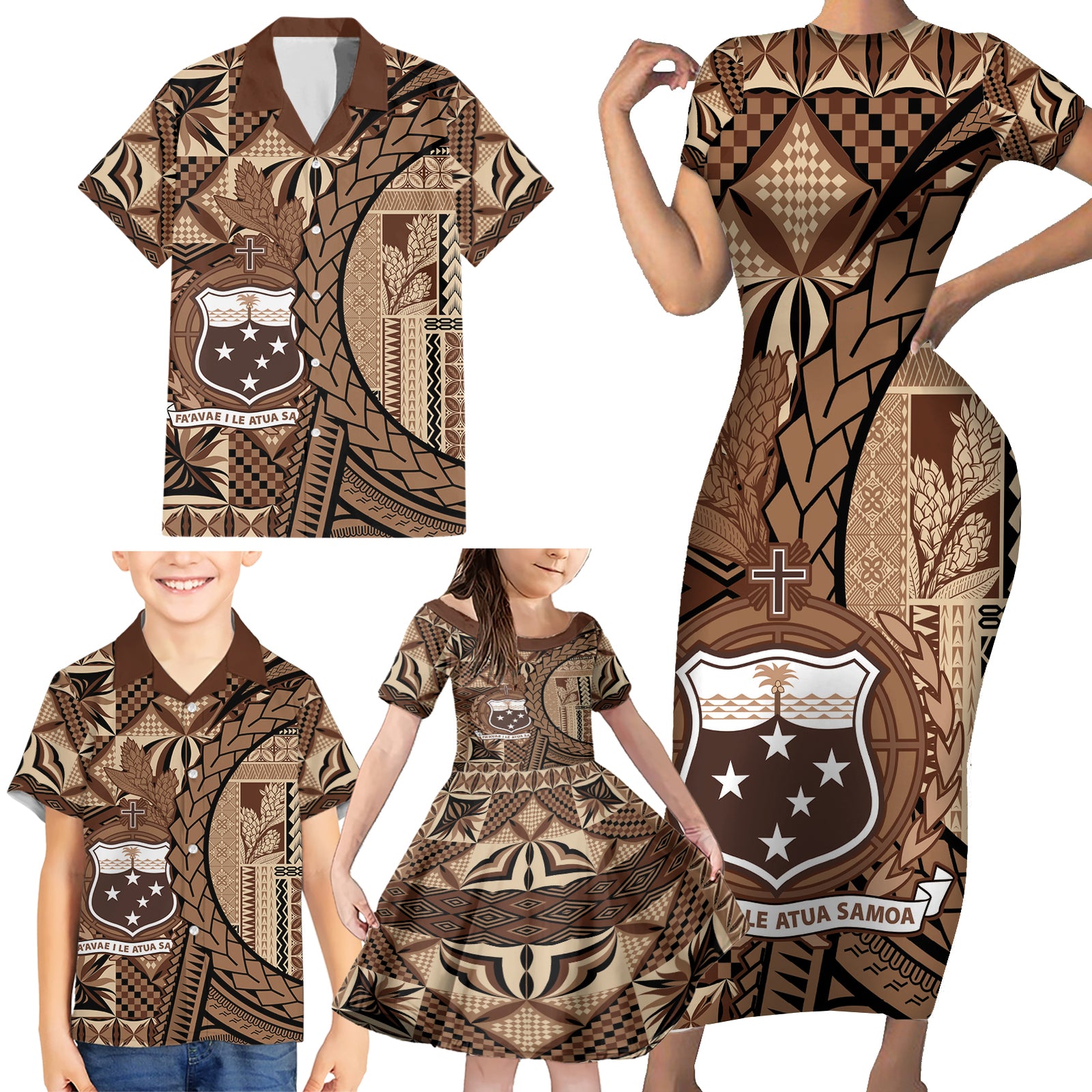 Samoa Siapo Family Matching Short Sleeve Bodycon Dress and Hawaiian Shirt Happy Independence Day Vintage Vibes LT14 - Polynesian Pride