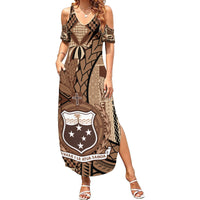 Samoa Siapo Family Matching Summer Maxi Dress and Hawaiian Shirt Happy Independence Day Vintage Vibes LT14 Mom's Dress Brown - Polynesian Pride