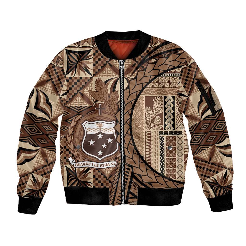 Samoa Siapo Sleeve Zip Bomber Jacket Happy Independence Day Vintage Vibes LT14 Unisex Brown - Polynesian Pride
