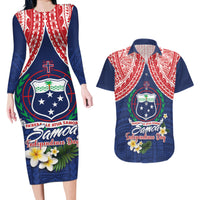 Samoan Independence Day Couples Matching Long Sleeve Bodycon Dress and Hawaiian Shirt Manuia Le Tutoatasi O Samoa LT14 Blue - Polynesian Pride