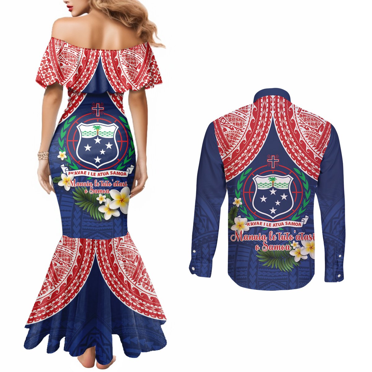 Samoan Independence Day Couples Matching Mermaid Dress and Long Sleeve Button Shirt Manuia Le Tutoatasi O Samoa LT14 - Polynesian Pride