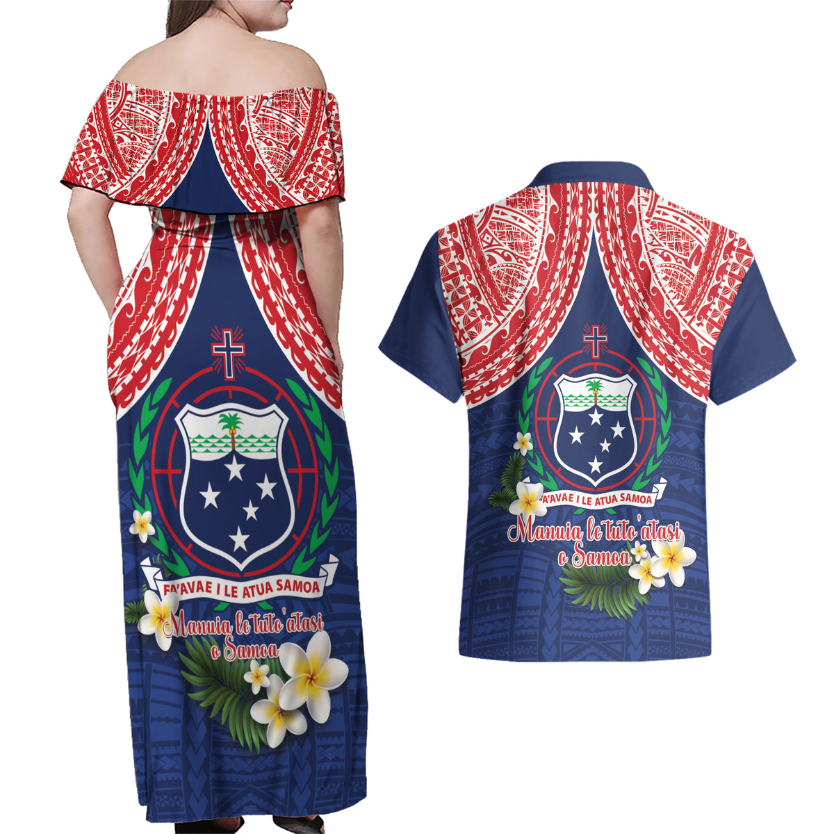 Samoan Independence Day Couples Matching Off Shoulder Maxi Dress and Hawaiian Shirt Manuia Le Tutoatasi O Samoa LT14 - Polynesian Pride