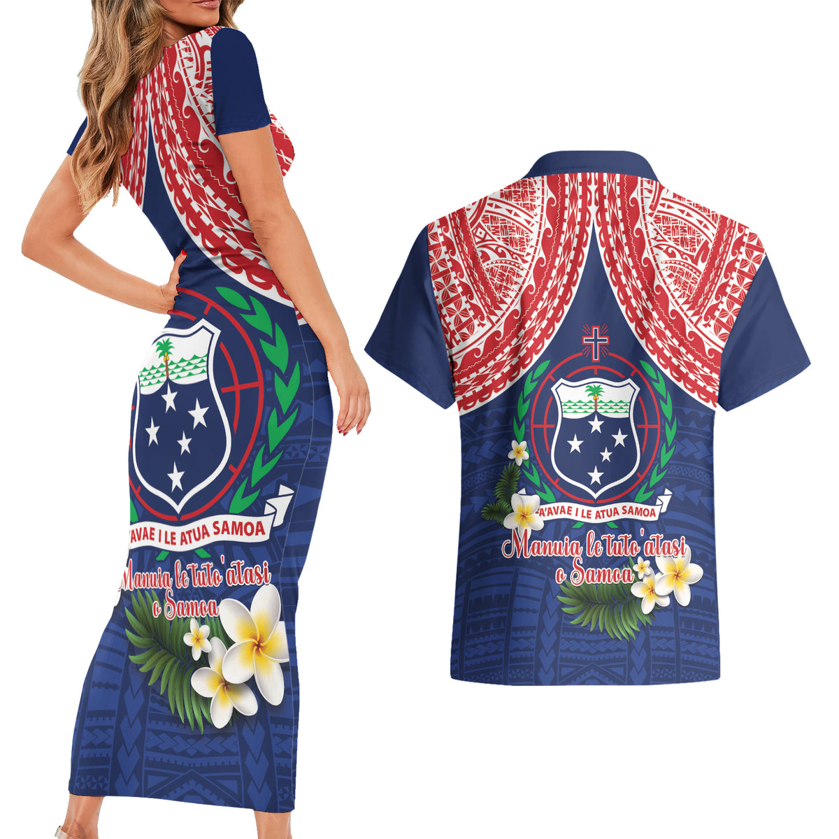 Samoan Independence Day Couples Matching Short Sleeve Bodycon Dress and Hawaiian Shirt Manuia Le Tutoatasi O Samoa LT14 - Polynesian Pride