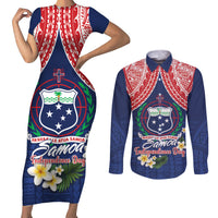 Samoan Independence Day Couples Matching Short Sleeve Bodycon Dress and Long Sleeve Button Shirt Manuia Le Tutoatasi O Samoa LT14 Blue - Polynesian Pride