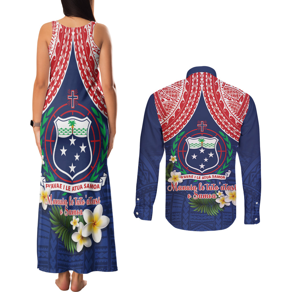 Samoan Independence Day Couples Matching Tank Maxi Dress and Long Sleeve Button Shirt Manuia Le Tutoatasi O Samoa LT14 - Polynesian Pride