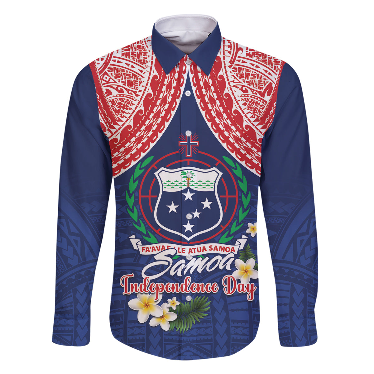 Samoan Independence Day Family Matching Long Sleeve Bodycon Dress and Hawaiian Shirt Manuia Le Tutoatasi O Samoa LT14 Dad's Shirt - Long Sleeve Blue - Polynesian Pride