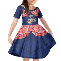 Samoan Independence Day Family Matching Off Shoulder Short Dress and Hawaiian Shirt Manuia Le Tutoatasi O Samoa LT14 Daughter's Dress Blue - Polynesian Pride