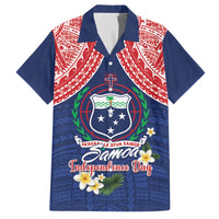 Samoan Independence Day Family Matching Off Shoulder Short Dress and Hawaiian Shirt Manuia Le Tutoatasi O Samoa LT14 Dad's Shirt - Short Sleeve Blue - Polynesian Pride