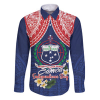 Samoan Independence Day Family Matching Off Shoulder Short Dress and Hawaiian Shirt Manuia Le Tutoatasi O Samoa LT14 Dad's Shirt - Long Sleeve Blue - Polynesian Pride