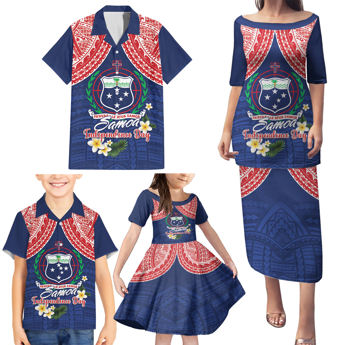Samoan Independence Day Family Matching Puletasi and Hawaiian Shirt Manuia Le Tutoatasi O Samoa LT14 - Polynesian Pride