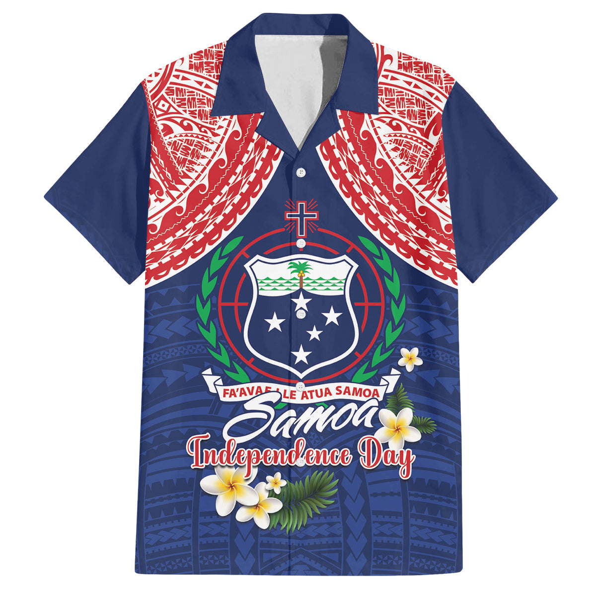 Samoan Independence Day Family Matching Puletasi and Hawaiian Shirt Manuia Le Tutoatasi O Samoa LT14 Dad's Shirt - Short Sleeve Blue - Polynesian Pride