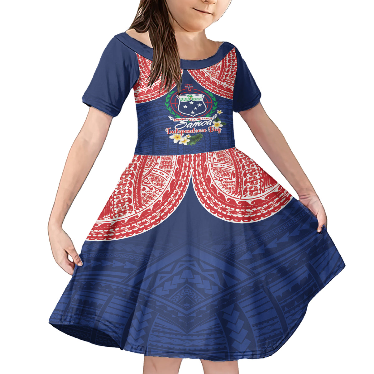 Samoan Independence Day Family Matching Short Sleeve Bodycon Dress and Hawaiian Shirt Manuia Le Tutoatasi O Samoa LT14 Daughter's Dress Blue - Polynesian Pride
