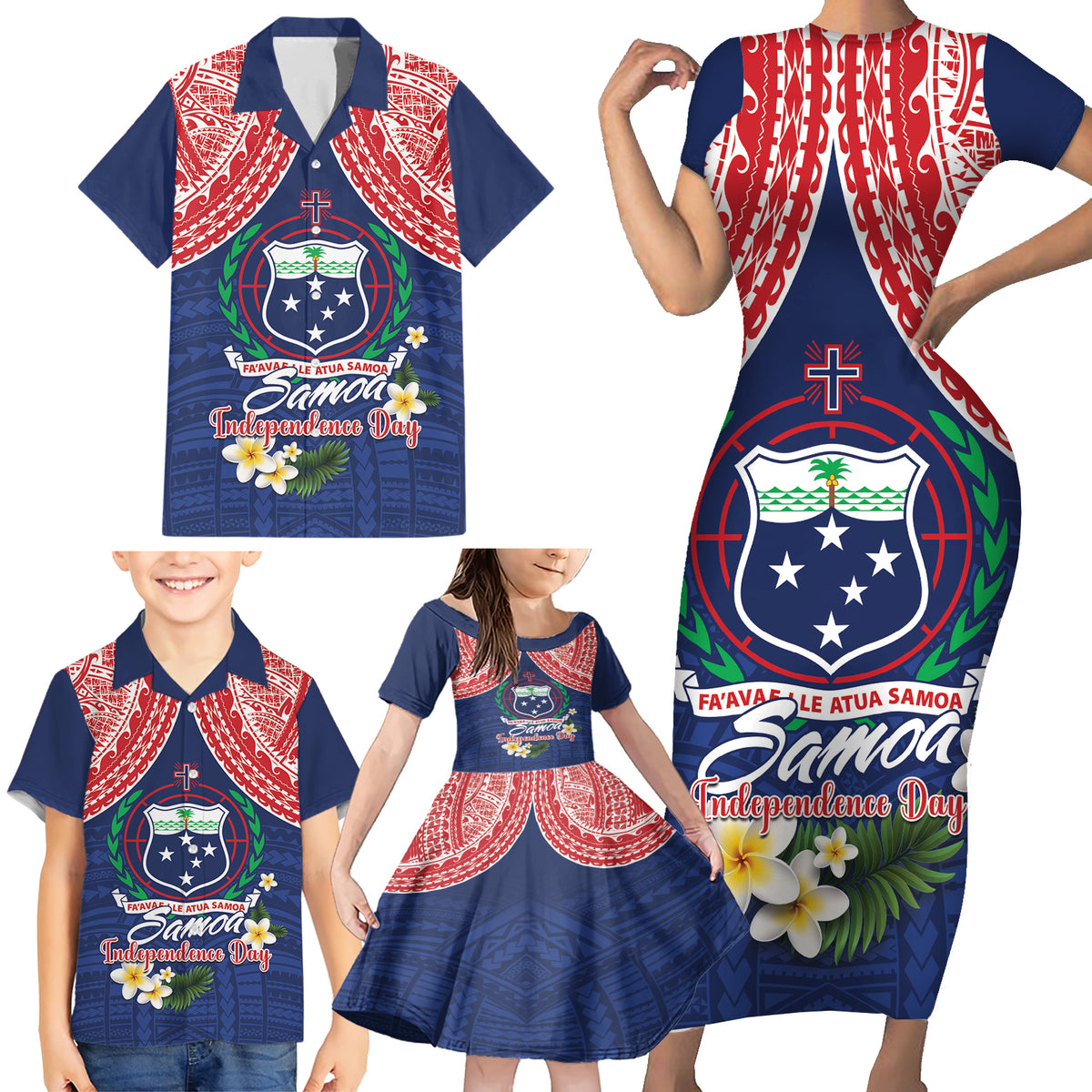 Samoan Independence Day Family Matching Short Sleeve Bodycon Dress and Hawaiian Shirt Manuia Le Tutoatasi O Samoa LT14 - Polynesian Pride