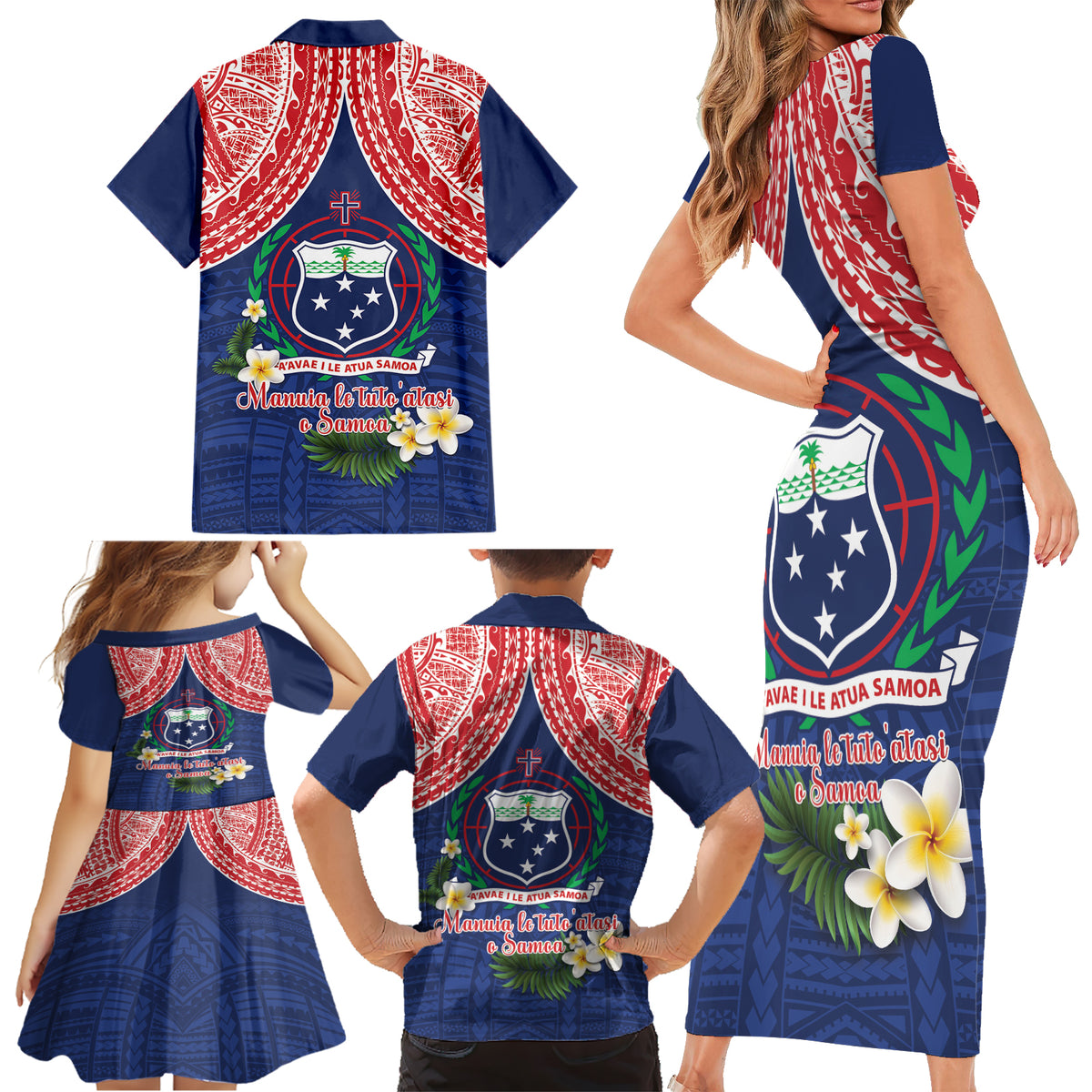 Samoan Independence Day Family Matching Short Sleeve Bodycon Dress and Hawaiian Shirt Manuia Le Tutoatasi O Samoa LT14 - Polynesian Pride