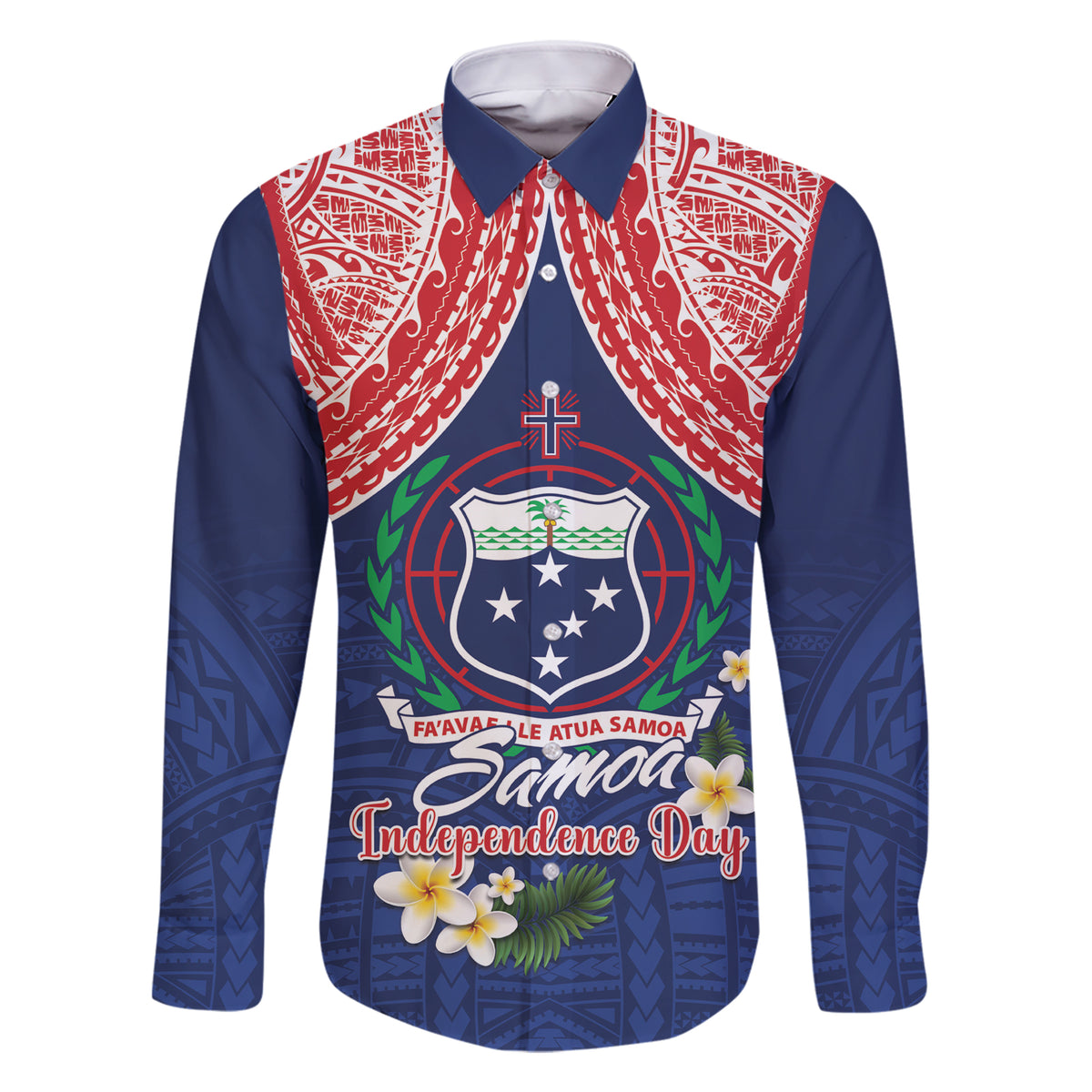 Samoan Independence Day Family Matching Short Sleeve Bodycon Dress and Hawaiian Shirt Manuia Le Tutoatasi O Samoa LT14 Dad's Shirt - Long Sleeve Blue - Polynesian Pride