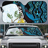 New Zealand Silver Fern Tui Bird Auto Sun Shade Maori Kowhai Paua Shell Taniko Motifs LT14 Turquoise - Polynesian Pride