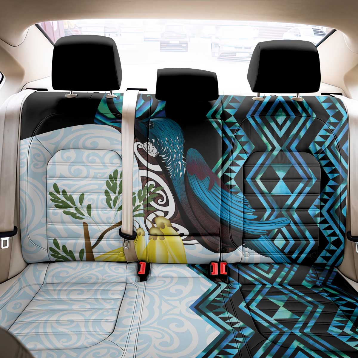 New Zealand Silver Fern Tui Bird Back Car Seat Cover Maori Kowhai Paua Shell Taniko Motifs LT14 - Polynesian Pride