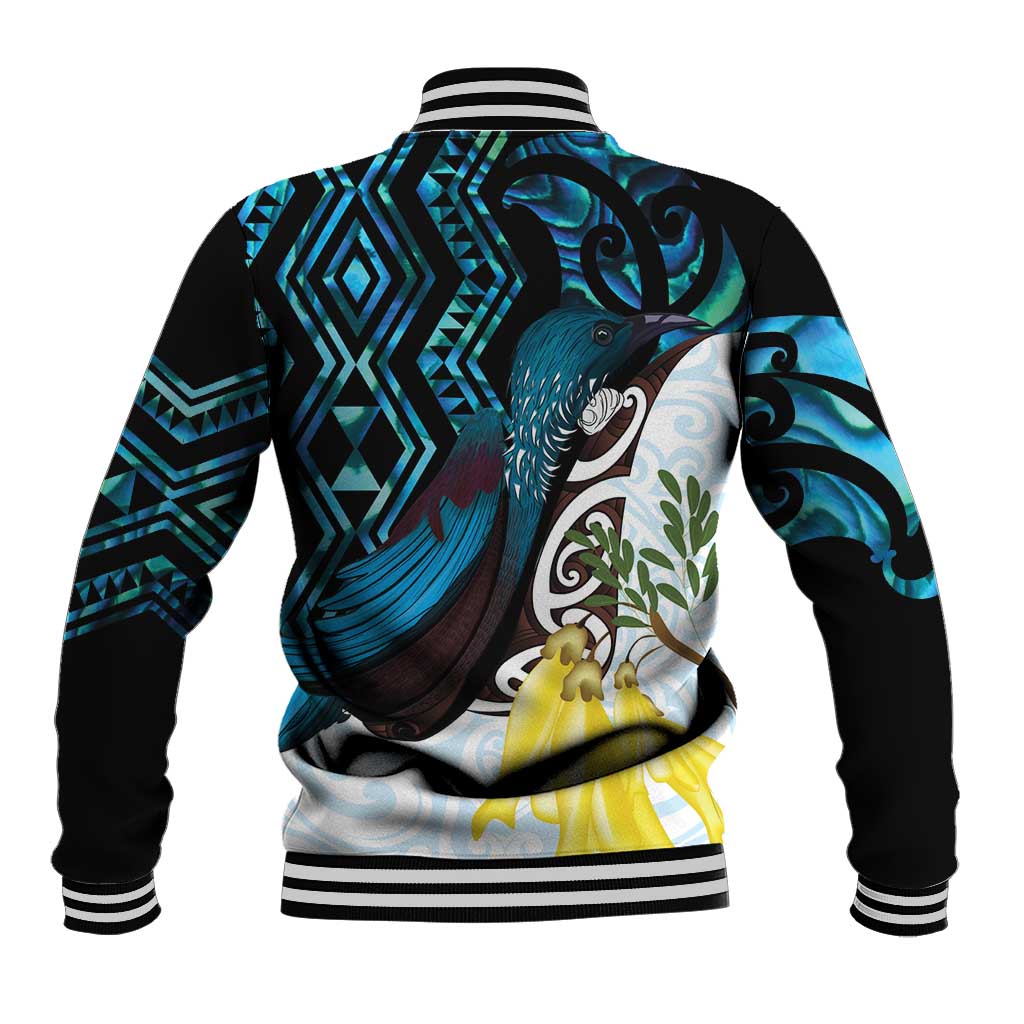 New Zealand Silver Fern Tui Bird Baseball Jacket Maori Kowhai Paua Shell Taniko Motifs LT14 - Polynesian Pride