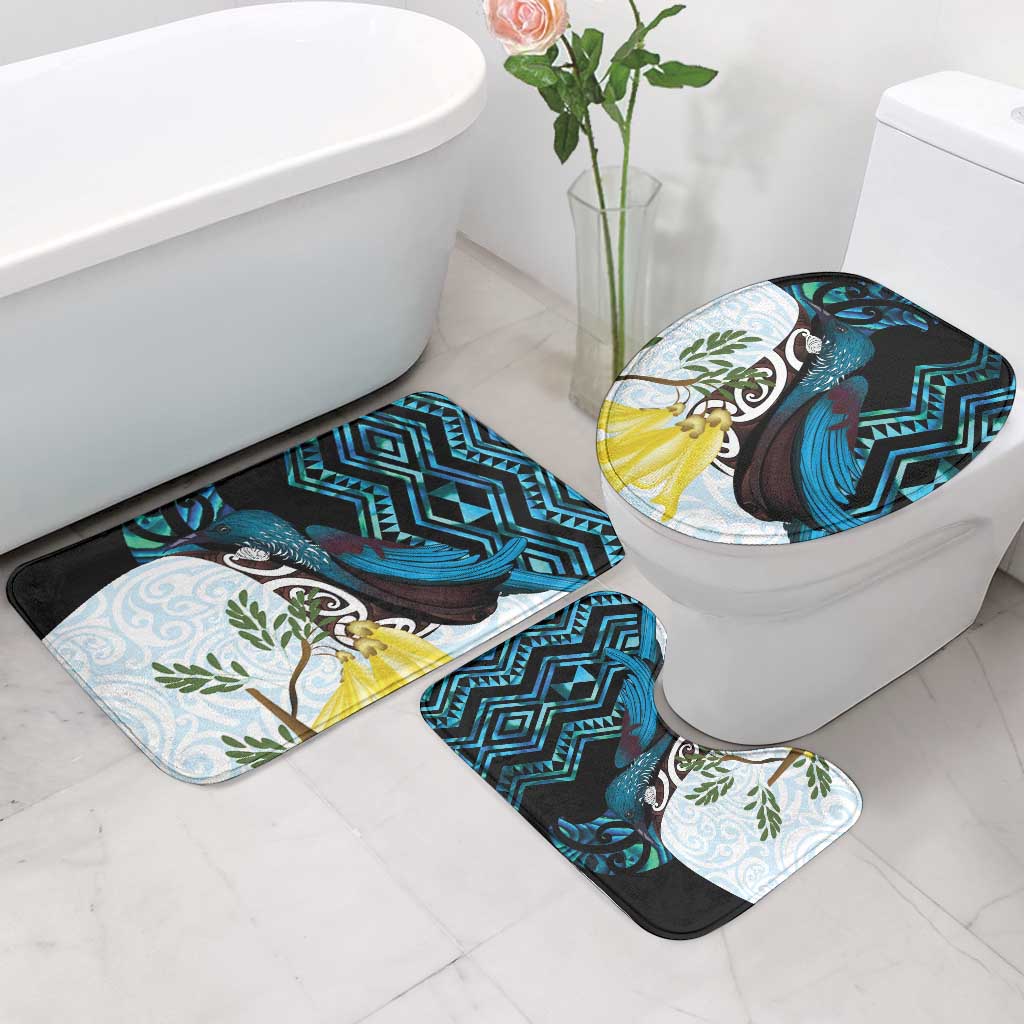 New Zealand Silver Fern Tui Bird Bathroom Set Maori Kowhai Paua Shell Taniko Motifs LT14 - Polynesian Pride
