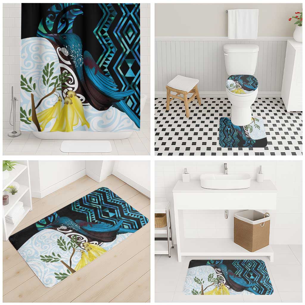 New Zealand Silver Fern Tui Bird Bathroom Set Maori Kowhai Paua Shell Taniko Motifs LT14 - Polynesian Pride