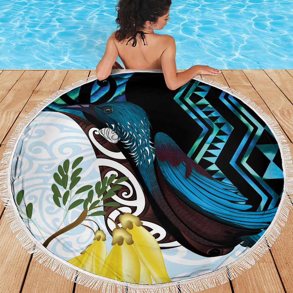 New Zealand Silver Fern Tui Bird Beach Blanket Maori Kowhai Paua Shell Taniko Motifs LT14 - Polynesian Pride