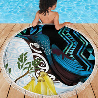 New Zealand Silver Fern Tui Bird Beach Blanket Maori Kowhai Paua Shell Taniko Motifs LT14 - Polynesian Pride