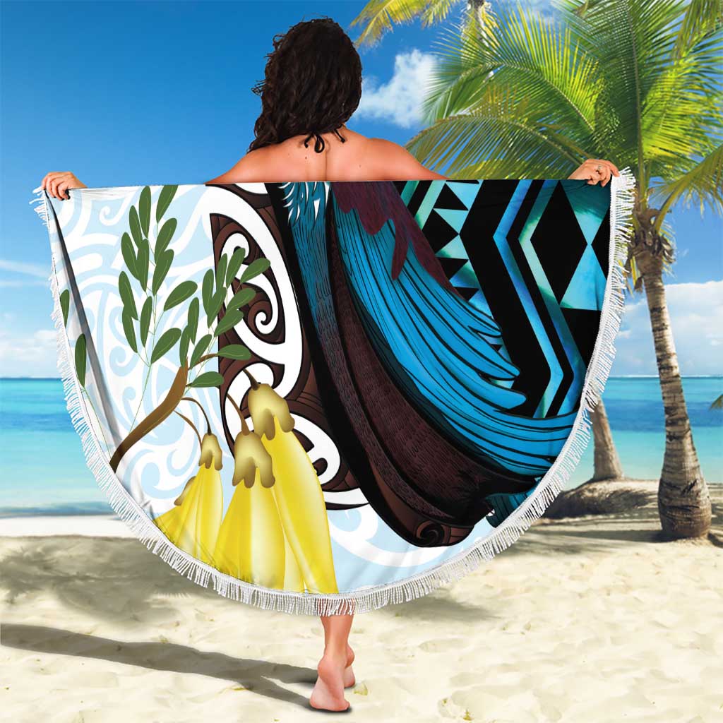 New Zealand Silver Fern Tui Bird Beach Blanket Maori Kowhai Paua Shell Taniko Motifs LT14 - Polynesian Pride