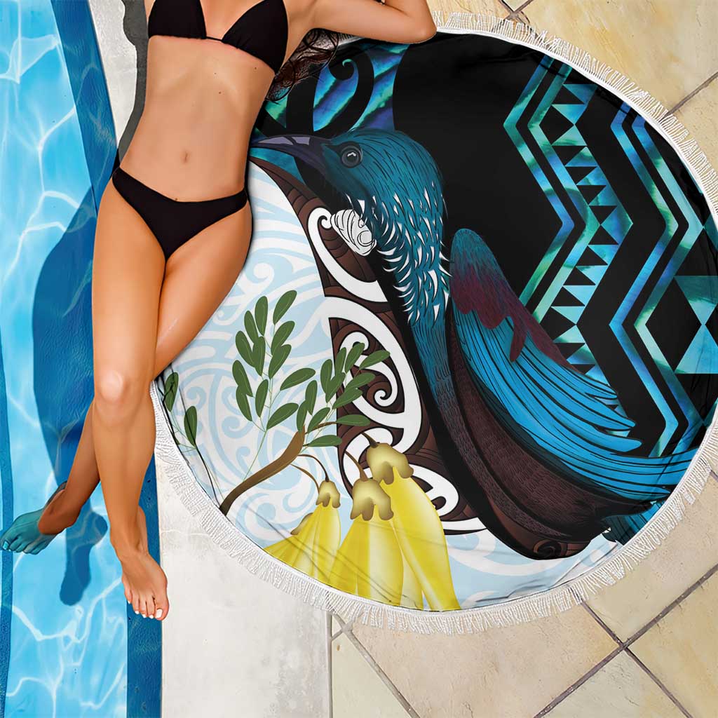 New Zealand Silver Fern Tui Bird Beach Blanket Maori Kowhai Paua Shell Taniko Motifs LT14 - Polynesian Pride