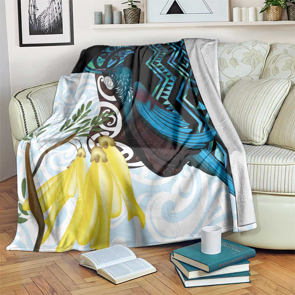 New Zealand Silver Fern Tui Bird Blanket Maori Kowhai Paua Shell Taniko Motifs LT14 Turquoise - Polynesian Pride