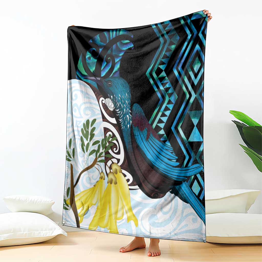 New Zealand Silver Fern Tui Bird Blanket Maori Kowhai Paua Shell Taniko Motifs LT14 - Polynesian Pride